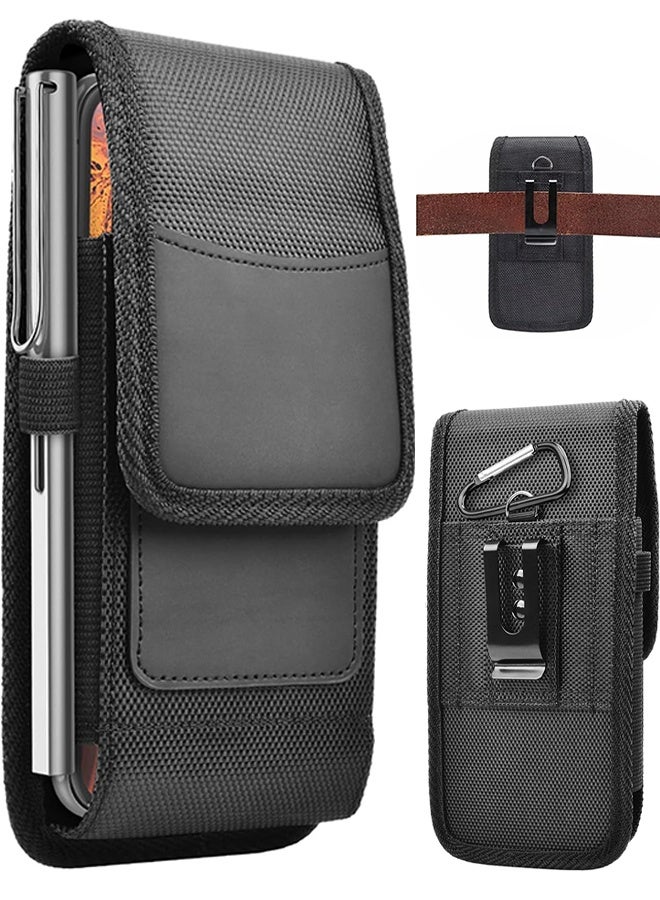 Updated Large Capacity Cell Phone Belt Holster,Phone Nylon Holster Case,Mobile Phone Pouch with Belt Loop,Heavy Duty Phone Cover with Belt Clip for 6.9-7.5 inch smartphones