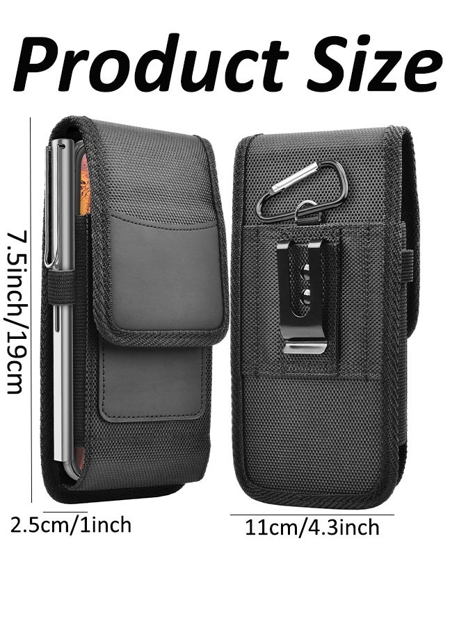Updated Large Capacity Cell Phone Belt Holster,Phone Nylon Holster Case,Mobile Phone Pouch with Belt Loop,Heavy Duty Phone Cover with Belt Clip for 6.9-7.5 inch smartphones - Image 4
