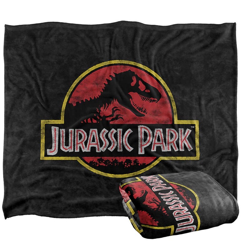 Trevco Jurassic Park Classic Logo Officially Licensed Silky Touch Super Soft Throw Blanket 50"" x 60""  - Image 1
