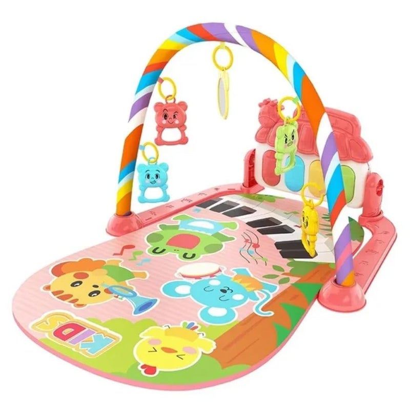 TOYS-EGYPT Baby Play Mat, Fun Piano Play Mat for Tummy Time, Baby Activity Mat with 5 Educational Sensory Toys for Infants, Music and Lights, 0-9-12 Months Code (B-01) (Orange)