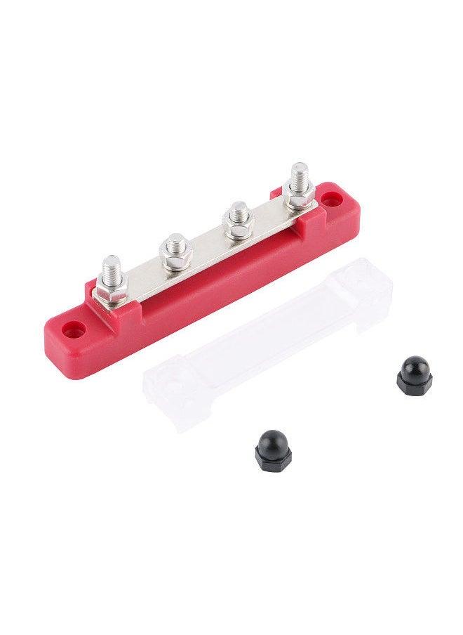 Bus Bar M6*4 Single-row Nylon Base BusBar Block with Cover Ground Power Distribution Red for Car  Boat Marine Caravan RV