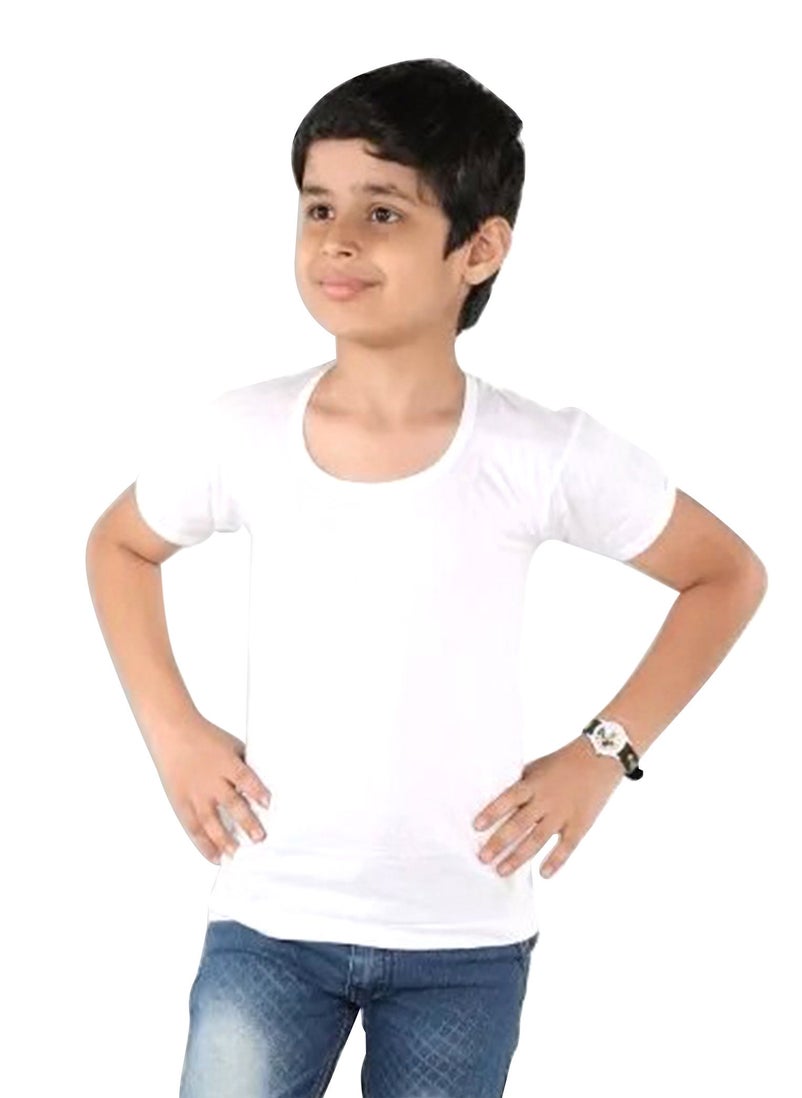 Eazy - EAZY Boys Cotton Undershirt Round Neck Vest T-Shirt Innerwear White 75cm (13-14 Yrs.) Pack of 3 - Image 1
