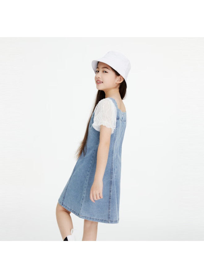 Annil Girls' Summer New Stylish Short Sleeve Denim Dress With Bubble Sleeves - Image 3