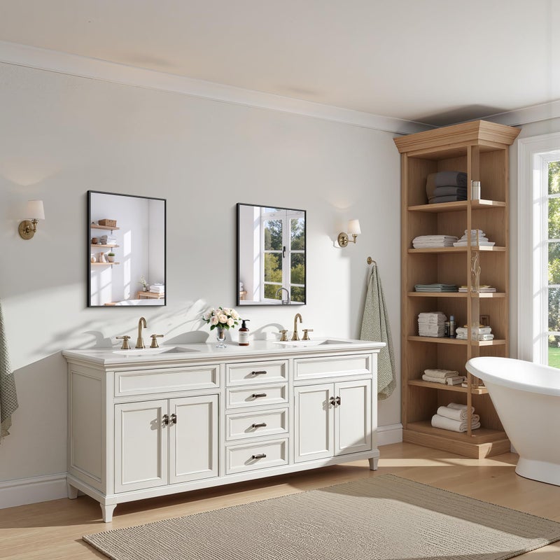 KOCUUY مرآة حمام سوداء KOCUUY، 24x18 بوصة مرآة مستطيلة فوق الحوض، مرآة جدارية زخرفية حديثة لغرفة النوم وغرفة المعيشة والحمام، يمكن تعليقها أفقيًا/عموديًا - Image 2
