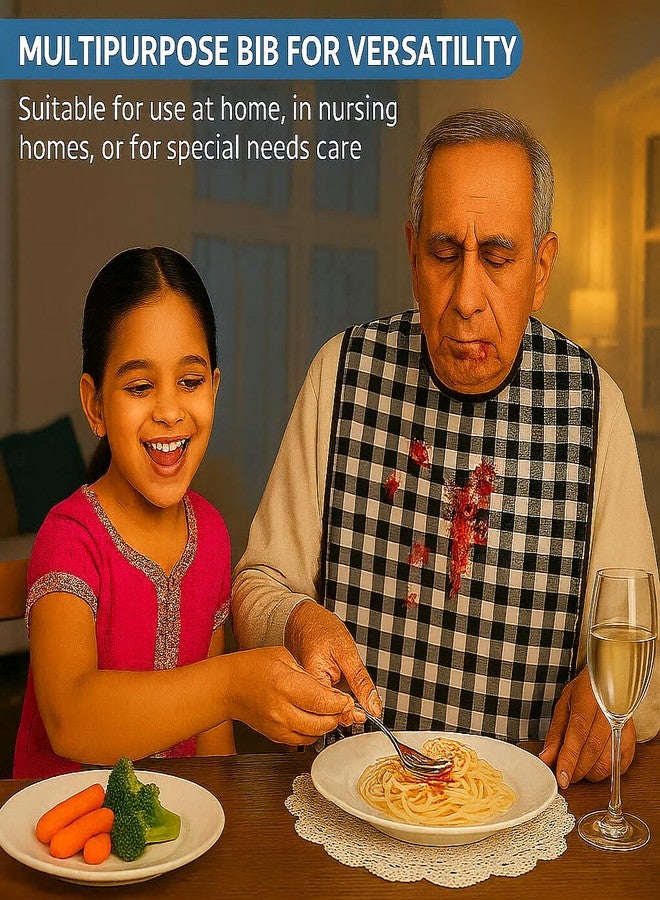 MAKSTILE مريلة ماكستايل للكبار | مريلة طعام طويلة جدًا لكبار السن - طبقتان من القطن الماص للماء وبطانة مقاومة للماء، قابلة للغسل وإعادة الاستخدام لحماية الملابس لكبار السن وذوي الاحتياجات الخاصة والملازمين للفراش - أسود - Image 4