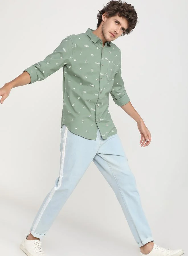 كيتش All Over Print Chest Pocket Detail Slim Fit Shirt by Styli