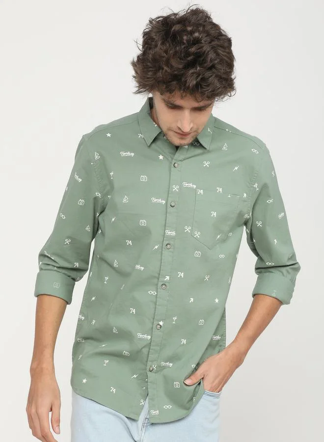 كيتش All Over Print Chest Pocket Detail Slim Fit Shirt by Styli