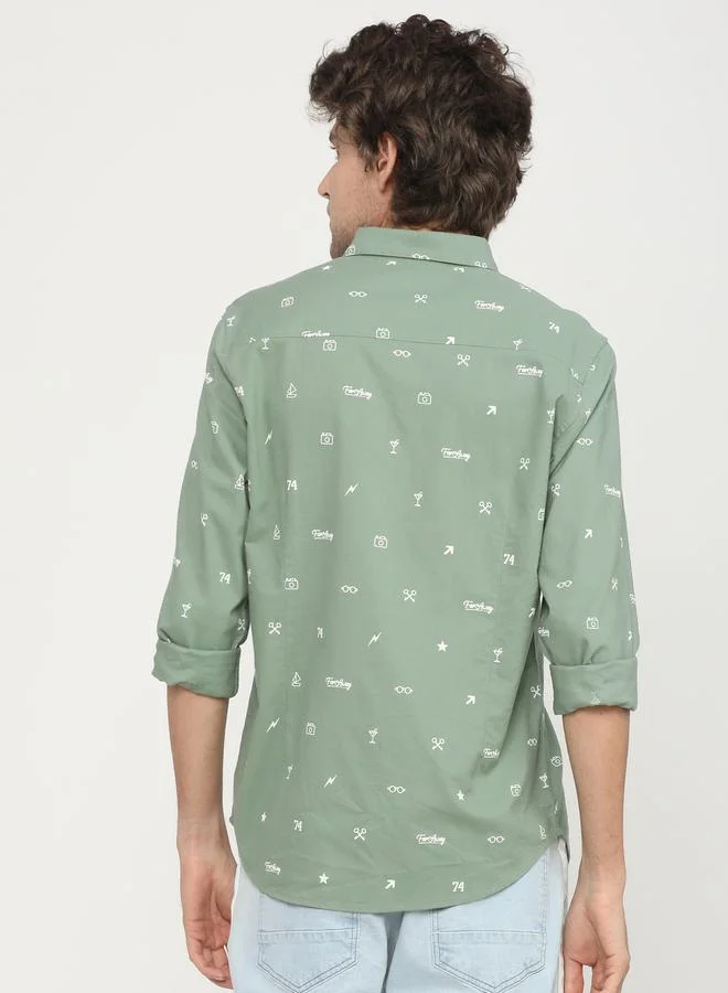 كيتش All Over Print Chest Pocket Detail Slim Fit Shirt by Styli