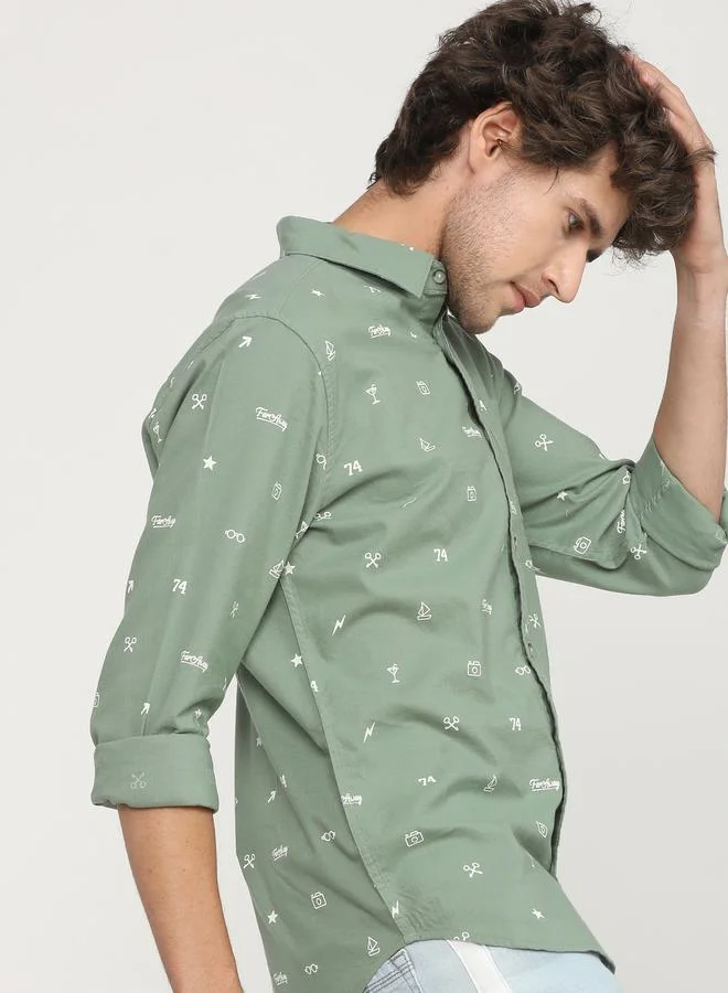 كيتش All Over Print Chest Pocket Detail Slim Fit Shirt by Styli