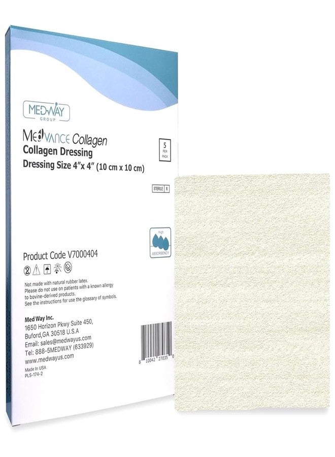 MedVance Collagen Dressing Pads, Comfortable and Easy to Wear Wound Dressings, Highly Effective and Long Lasting Protection, Over The Counter, Box of 5 dressings (4"x4")