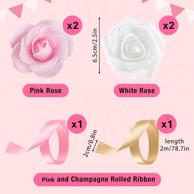 PLULON PLULON 2 Tiers Foam Cake Dummies Set 4 6 White Round Practice Cake Dummy 8 Inch Tall with Artificial Roses and Ribbons for Wedding Baby Shower Birthday Anniversary Christmas Party Supplies  - Image 3