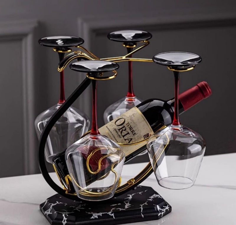 Homya Wine Glass Holder Home Tabletop Wine Glass Holder Vertical Wine Glass Display Rack Inverted Wine Bottle Holder 1 Bottles 4 Wine Glasses High-end Wine Rack - Image 1