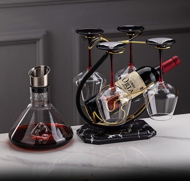 Homya Wine Glass Holder Home Tabletop Wine Glass Holder Vertical Wine Glass Display Rack Inverted Wine Bottle Holder 1 Bottles 4 Wine Glasses High-end Wine Rack - Image 3