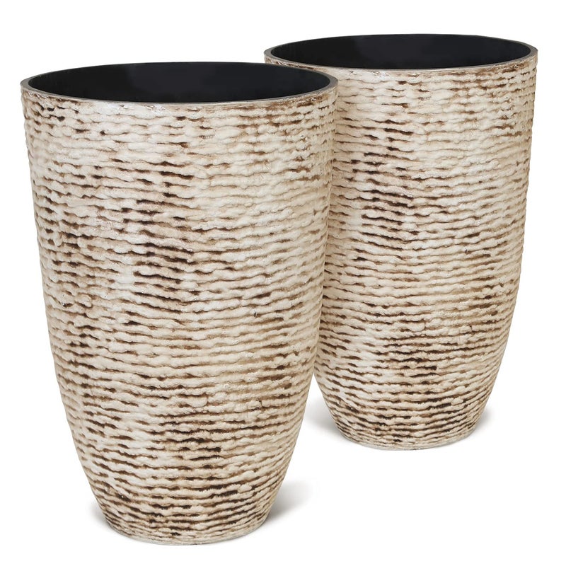 WORTH Worth 9 Gallon Tall Round Planters Set of 214 Dia x 21 H Stone Finish Flower Pots Indoor Decorative Container Garden Patio Unbreakable Beige 
