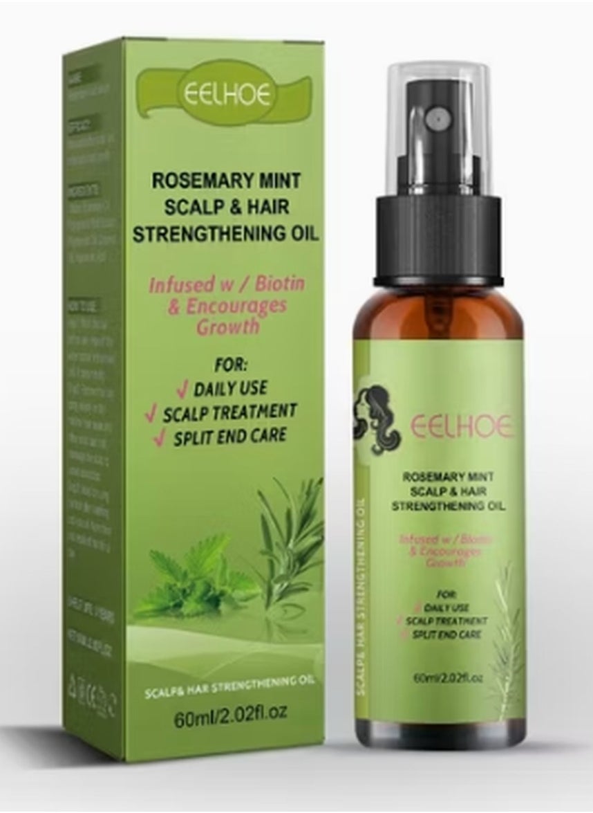 EELHOE Rosemary Mint Scalp & Hair Strengthening Oil, Stop Hair Loss Hair, Thinning Treatment Hair Growth Oil for Women & Men, Rosemary Oil for Hair Growth & Skin Care, Face, Dry Scalp Treatment, Hair Growth Serum for Thicker Longer Fuller Healthier Hair, Natural Organic Hair Oil 60ml 