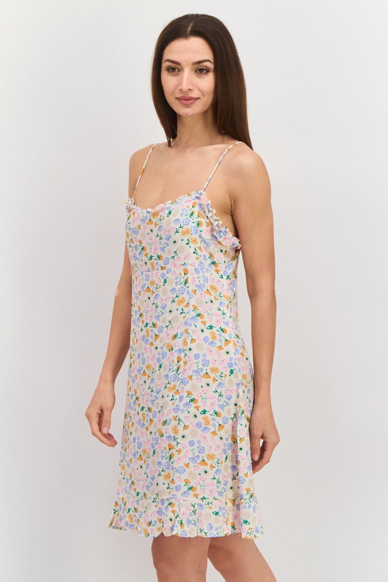 Envii فستان ميني بدون أكمام مزخرف بالورود للنساء، مجموعة خوخية - Image 2