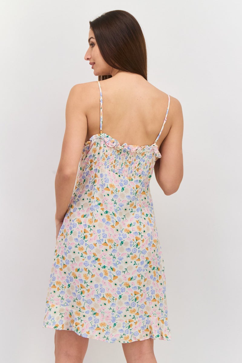 Envii فستان ميني بدون أكمام مزخرف بالورود للنساء، مجموعة خوخية - Image 3