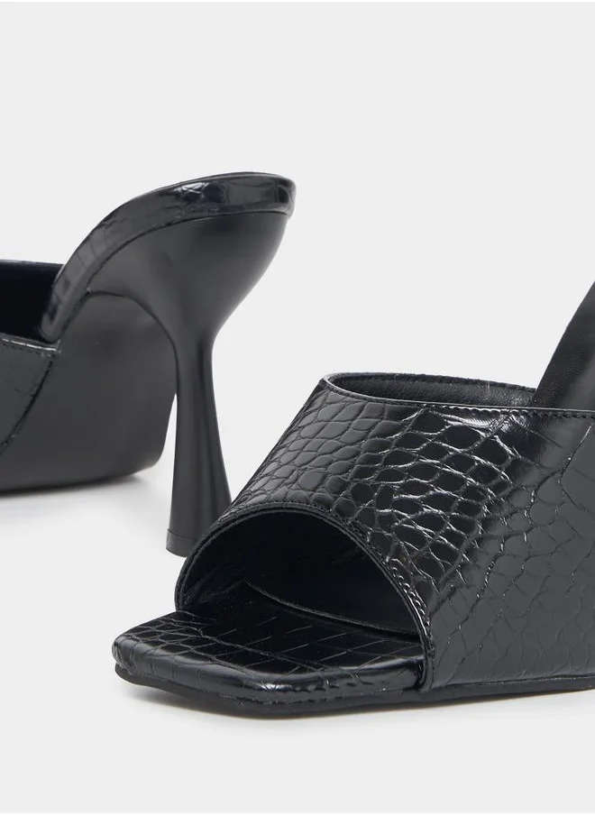 Styli Textured Wide Strap Heeled Sandals