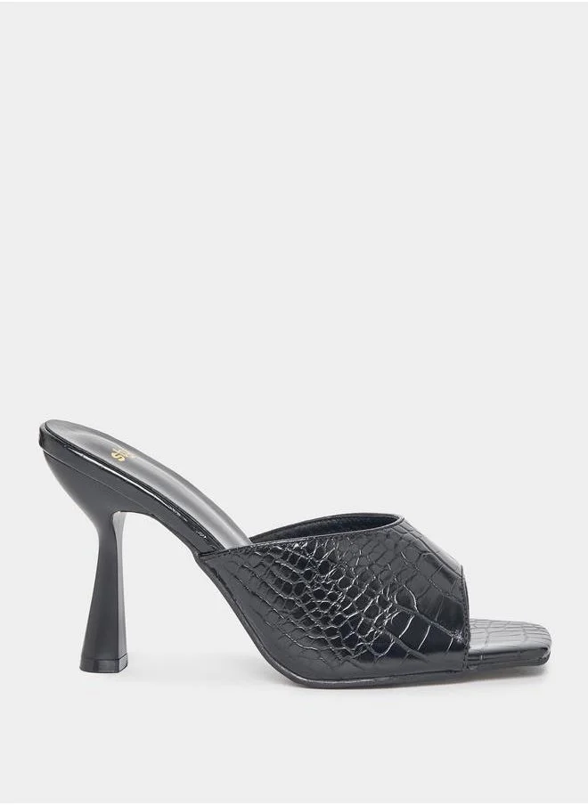 Styli Textured Wide Strap Heeled Sandals
