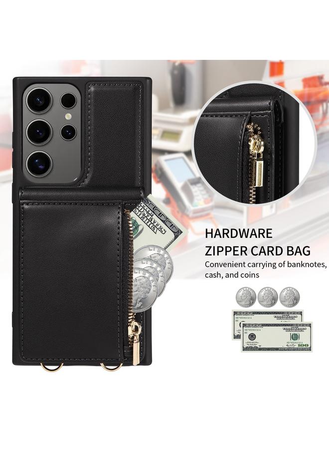 S-TOP Case For Samsung Galaxy S25 Ultra 5G Crossbody Lanyard Zipper Wallet Leather Phone Case - Image 4