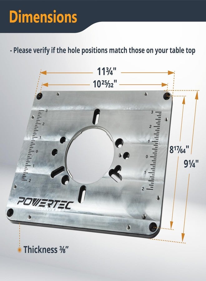 باورتيك لوحة إدخال طاولة التوجيه المصنوعة من الألومنيوم من POWERTEC مع حلقات تخفيض، ومسامير تسوية، ودبوس بدء - متوافقة مع Bosch وDeWalt وMakita وغيرها من العلامات التجارية لأعمال النجارة باستخدام طاولات التوجيه (71850) - Image 2