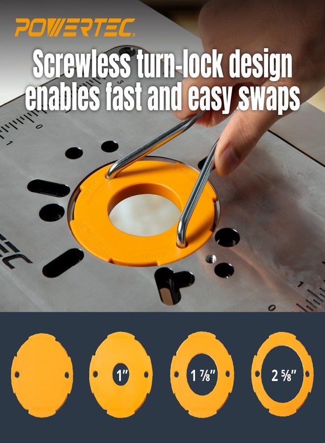 باورتيك لوحة إدخال طاولة التوجيه المصنوعة من الألومنيوم من POWERTEC مع حلقات تخفيض، ومسامير تسوية، ودبوس بدء - متوافقة مع Bosch وDeWalt وMakita وغيرها من العلامات التجارية لأعمال النجارة باستخدام طاولات التوجيه (71850) - Image 3