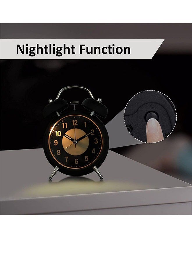 Arabest ساعة منبه جرس مزدوج، ساعة منبه صاخبة عتيقة، ساعة منبه جانبية صامتة بدون دقات مع إضاءة خلفية، ساعة مكتب مع ضوء ليلي - Image 4