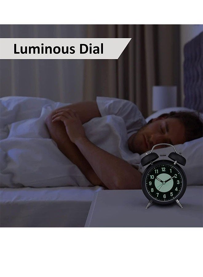 Arabest ساعة منبه جرس مزدوج، ساعة منبه صاخبة عتيقة، ساعة منبه جانبية صامتة بدون دقات مع إضاءة خلفية، ساعة مكتب مع ضوء ليلي - Image 5