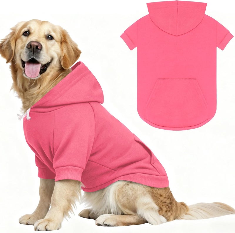 Waoduld 4XL Dog Sweaters for Large Dogs,Dog Hoodie,Cozy Fleece Interior Sweatshirt with Hood & Pocket,Leash Hole,Pet Clothes Sweater Hoodie for Large Dogs,Pink&4XL - Image 1