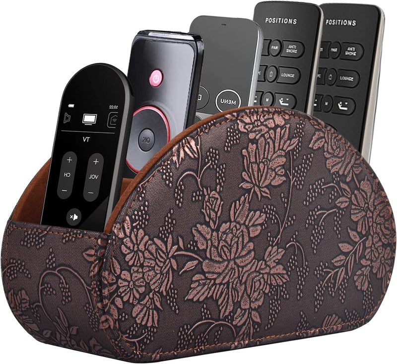 RHCSZ N Leather Remote Control Holder TV Remote CaddyBox, Bedside Table Organizer for Controller, Media, Mail, Calculator, Mobile Phone and Pen Storage, Retro - Image 1