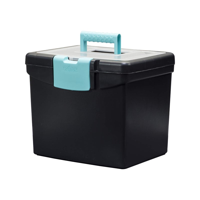 Storex File Storage Box with XL Storage Lid, 10-7/8 x 13-1/4 x 11 Inches, Black/Teal - Image 2