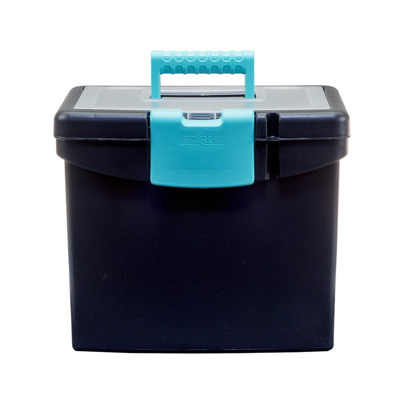 Storex File Storage Box with XL Storage Lid, 10-7/8 x 13-1/4 x 11 Inches, Black/Teal - Image 3