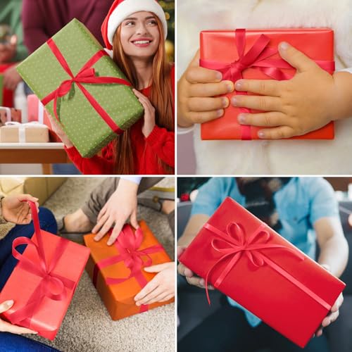 WUINOID 3/8" Red Ribbon, 50 Yards Ribbon for Gift Wrapping, Satin Fabric Ribbons for Flower Bouquet Bridal Wedding Party Decoration Crafts Bow Making, Gift Wrapping Ribbons for Every Holiday - Image 3