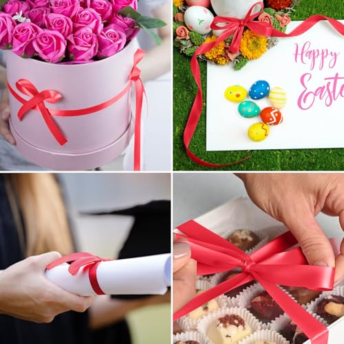 WUINOID 3/8" Red Ribbon, 50 Yards Ribbon for Gift Wrapping, Satin Fabric Ribbons for Flower Bouquet Bridal Wedding Party Decoration Crafts Bow Making, Gift Wrapping Ribbons for Every Holiday - Image 4