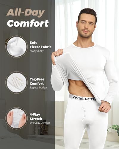 WEERTI Thermal Underwear for Men Long Johns with Fleece Lined Base Layer Men Cold Weather Top Bottom White - Image 2