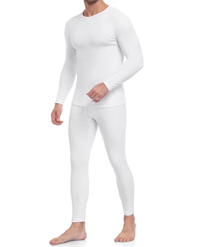 WEERTI Thermal Underwear for Men Long Johns with Fleece Lined Base Layer Men Cold Weather Top Bottom White - Image 1