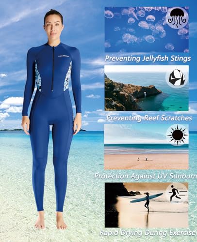 Skyone Diving Skins for Women Men, Thin Wetsuits Swimsuit Full Body Rash Guard, UV Protection Long Sleeve Wet Suit Dive Skin, One Piece Quick Dry Scuba Skin for Surfing (Women Blue, Large) - Image 3