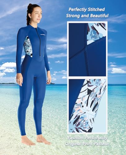 Skyone Diving Skins for Women Men, Thin Wetsuits Swimsuit Full Body Rash Guard, UV Protection Long Sleeve Wet Suit Dive Skin, One Piece Quick Dry Scuba Skin for Surfing (Women Blue, Large) - Image 5