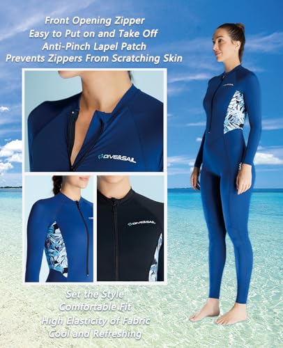 Skyone Diving Skins for Women Men, Thin Wetsuits Swimsuit Full Body Rash Guard, UV Protection Long Sleeve Wet Suit Dive Skin, One Piece Quick Dry Scuba Skin for Surfing (Women Blue, Large) - Image 4