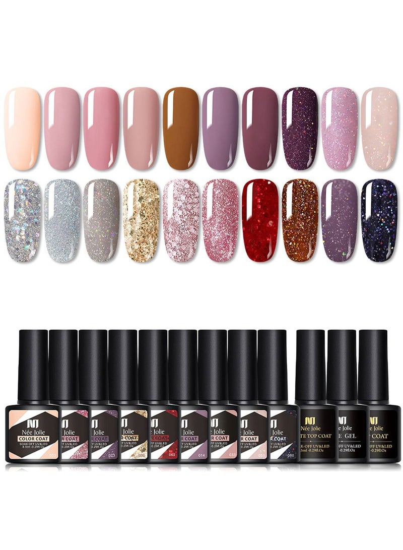 Nee Jolie 23 Pcs Gel Nail Polish Set with 20 Colors Gel Nail and Base Gel and Top Coat and Matte Top Coat for Nail Art Salon for Women - Image 1