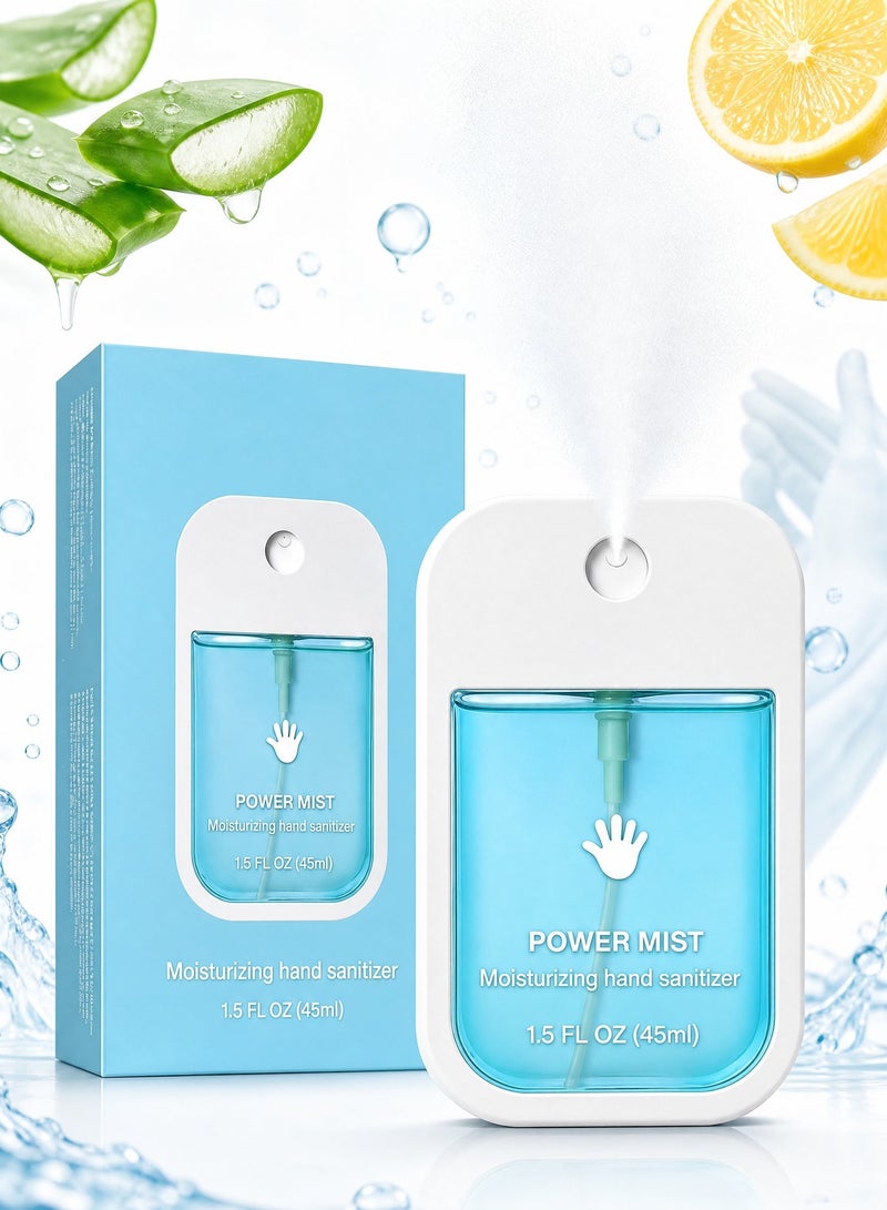 Power Mist Hydrating Hand Sanitizer Spray, (45ml), Portable with Aloe Barbadensis Leaf Extract and Citrus Limon Peel Oil, Gentle on Skin for Daily Hand Hygiene - Image 1