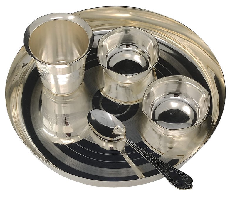 BENGALEN طقم عشاء للأطفال من BENGALEN مطلي بالفضة 8 إنش لمناسبة أنابراشان سانسكار هدية للبنات والأولاد والأطفال هدايا زينة عيد الميلاد والعودة إلى المنزل - Image 3