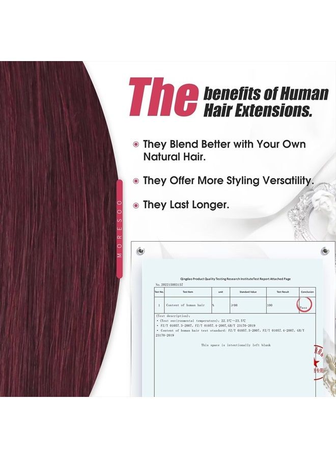 Moresoo Burgundy Tape in Hair Extensions Seamless Hair Extensions Real Human Hair Tape in Wine Red Human Hair Extensions Tape in Silky Straight Human Hair 14 Inch #99J 20pcs 40g - Image 3
