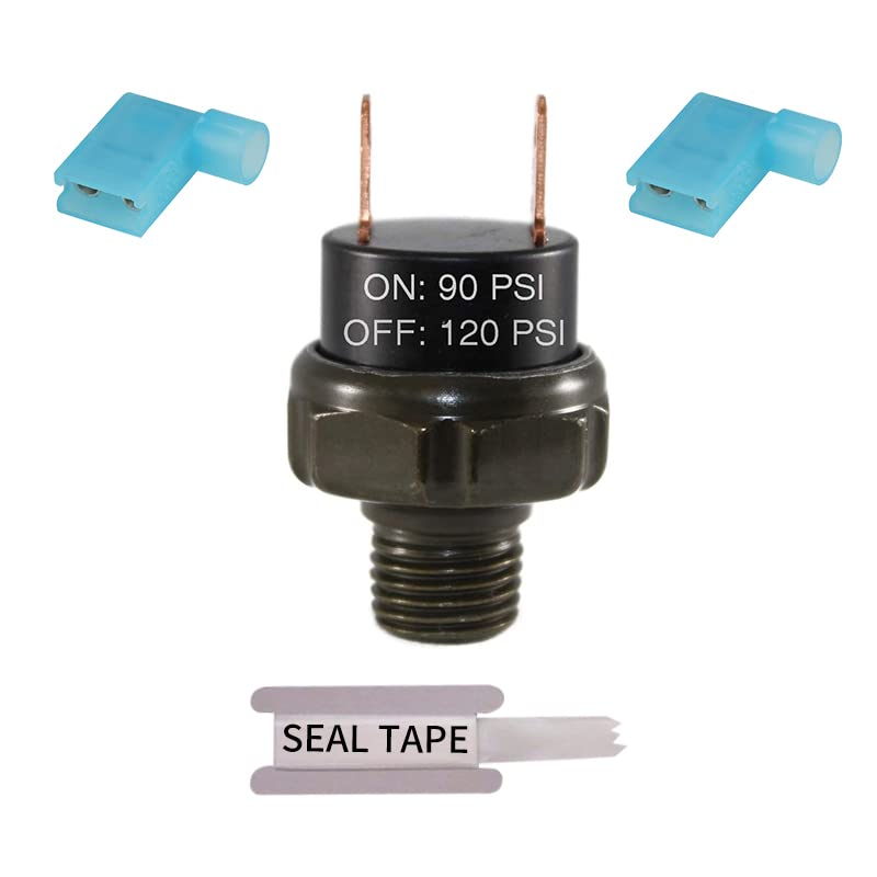 COMPSTUDIO 90-120 PSI Air Pressure Switch Tank Mount Type Thread 1/4" NPT 12V/24V for Train/Air Horn 1/4inch Black - Image 1
