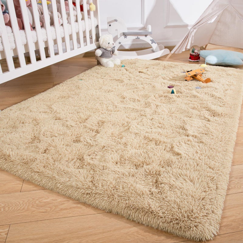 Przemy Fluffy Rug for Bedroom Living Room  4 x 6 Feet Beige Shag Area Rugs Soft Plush Fuzzy Carpet Throw Rug for Kids Room Girls Boys Dorm Nursery Indoor Home Decor - Image 2