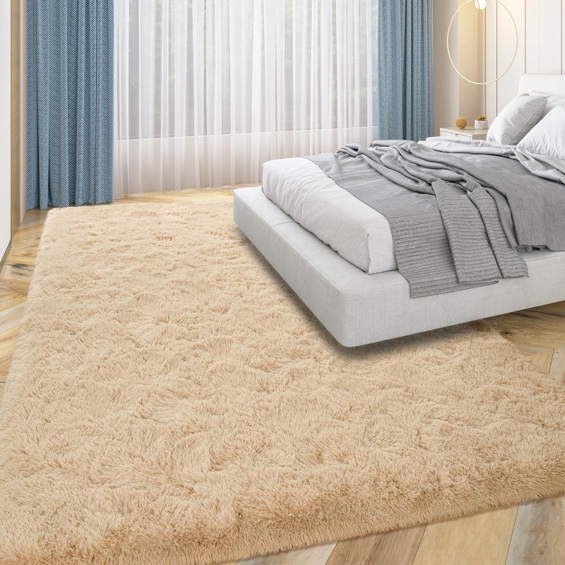 Przemy Fluffy Rug for Bedroom Living Room  4 x 6 Feet Beige Shag Area Rugs Soft Plush Fuzzy Carpet Throw Rug for Kids Room Girls Boys Dorm Nursery Indoor Home Decor - Image 1
