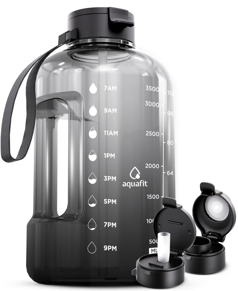 AQUAFIT 1 Gallon Water Bottle With Times To Drink  128 oz Straw Motivational Large Sports Time Marker Gym Jug Gallon  Black