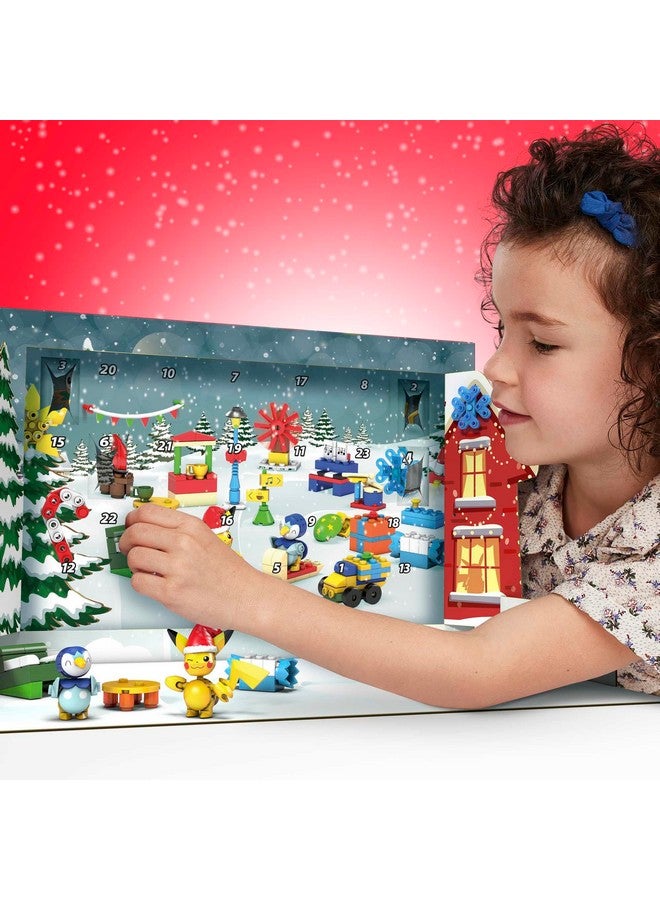 Mega Brands MEGA Pokémon Building Toys Set, Holiday Calendar with 202 Pieces, 2 Poseable Characters and Accessories, for Kids - Image 2