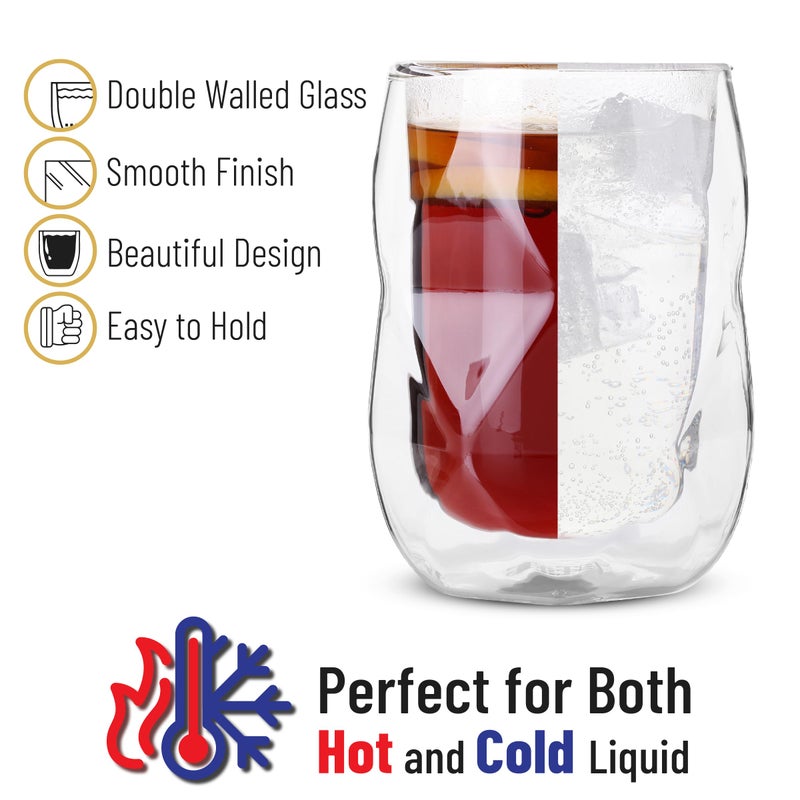 Brew To A Tea BTaT- Insulated Coffee Mug, Double Wall Glass, Diamond Shape, Set of 4 (12oz, 350ml), Coffee Cups, Tea Cups, Latte Mug, Christmas Gifts - Image 4