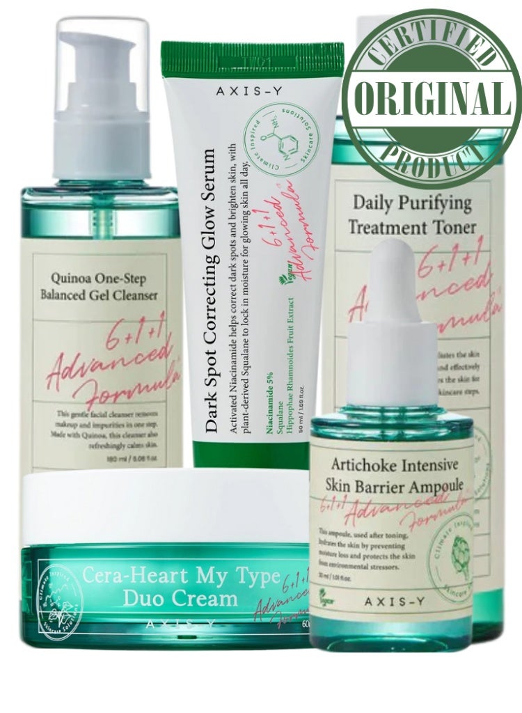 AXIS-Y Acne-Prone, Oily & Uneven Skin Solution – AXIS-Y Purifying Cleansing Gel, Balancing Toner, Barrier Repair Ampoule, Brightening Glow Serum & Hydrating Duo Cream Complete Routine Set - Image 1